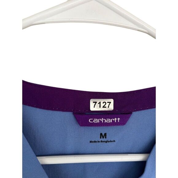 Carhartt Force Womens Scrub Top Medium Blue Short Sleeve V-Neck With Pockets - Picture 2 of 9